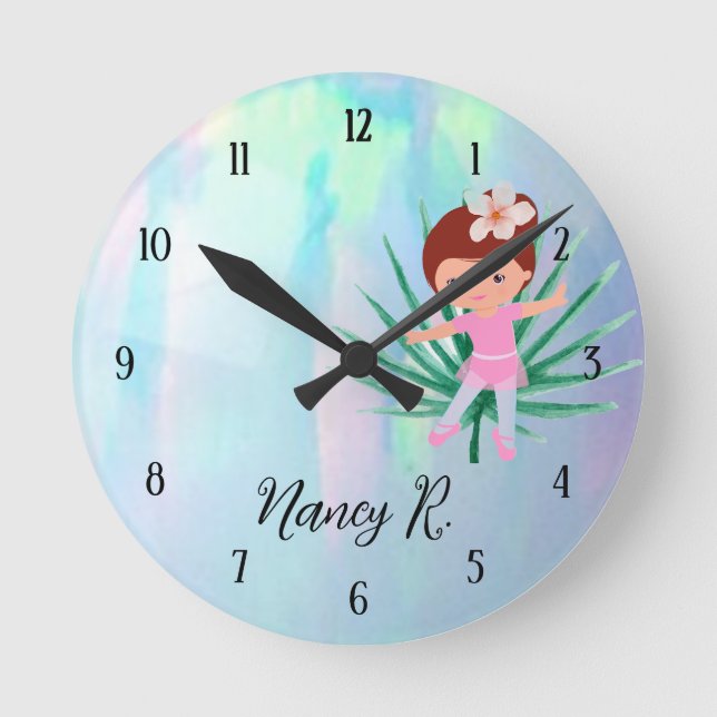 Ballerina Tropical 0pal Rund Klocka (Framsida)