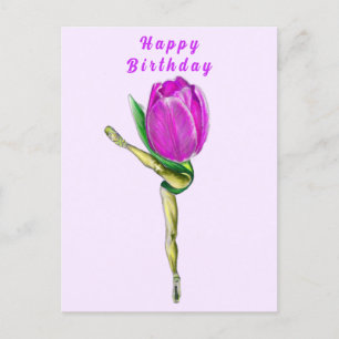 Ballerina Tulip Ballet Dancer Birthday Card Vykort