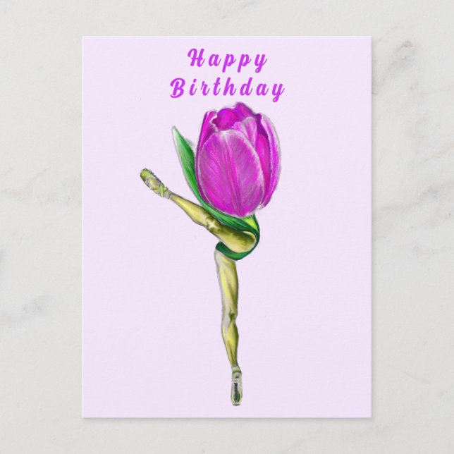 Ballerina Tulip Ballet Dancer Birthday Card Vykort (Framsida)