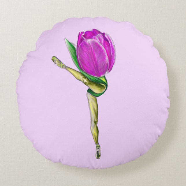 Ballerina Tulip Ballet Dancer Round Pillow Rund Kudde (Framsidan)