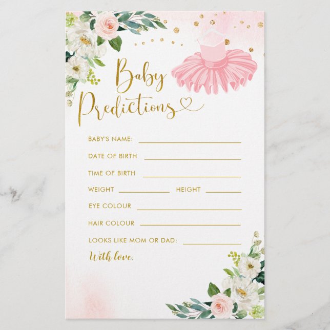 Ballerina Tutu Baby Shower Baby Predictions Game (Framsida)