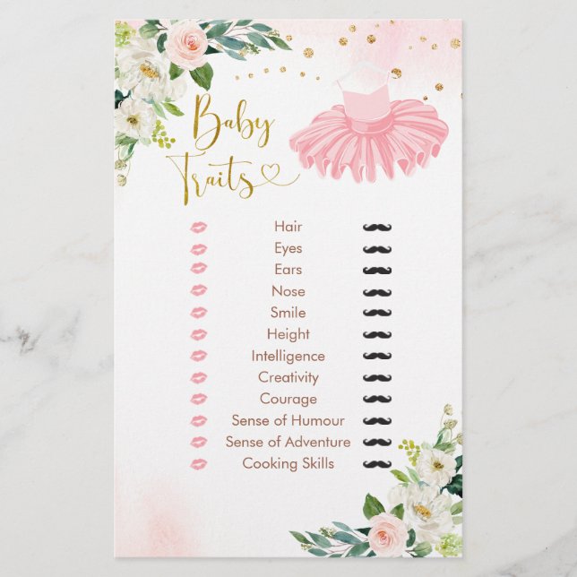 Ballerina Tutu Baby Shower Baby Traits Game (Framsida)