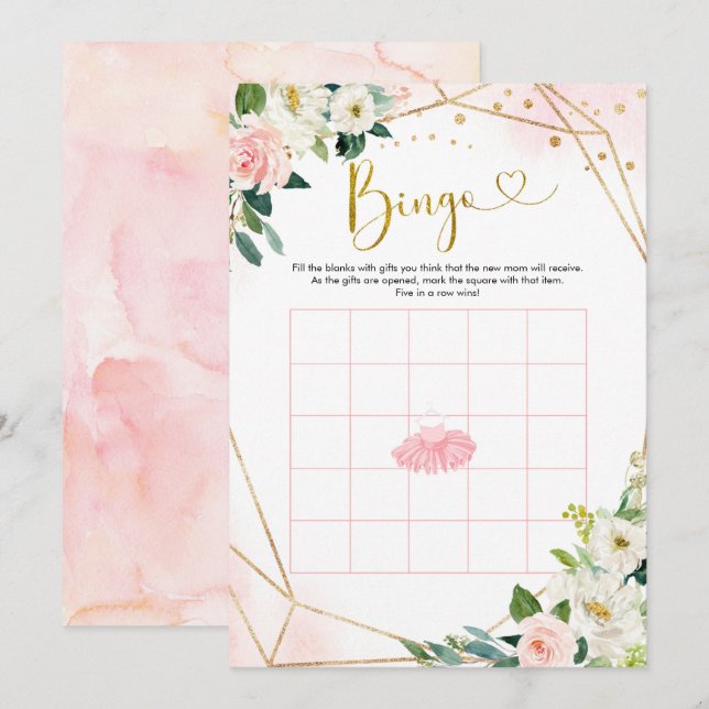 Ballerina Tutu Baby Shower Bingo Games Card Inbjudningar (Fram/baksida)