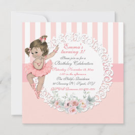 Ballerina Tutu Ballet Rosa White Rand Snöre Inbjudningar