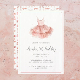 Ballerina Tutu Cute Rosa Girly 5:e födelsedagen Inbjudningar