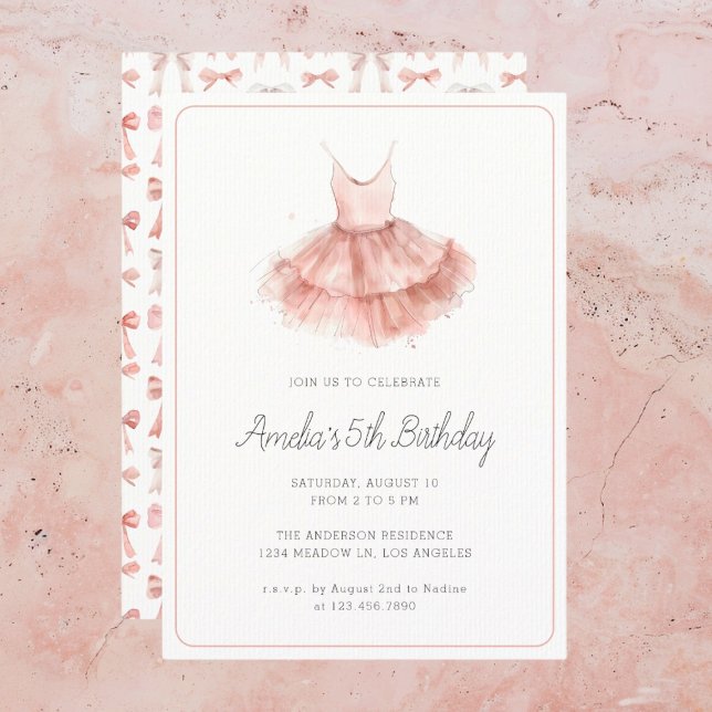 Ballerina Tutu Cute  Rosa Girly 5:e födelsedagen Inbjudningar (Skapare uppladdad)