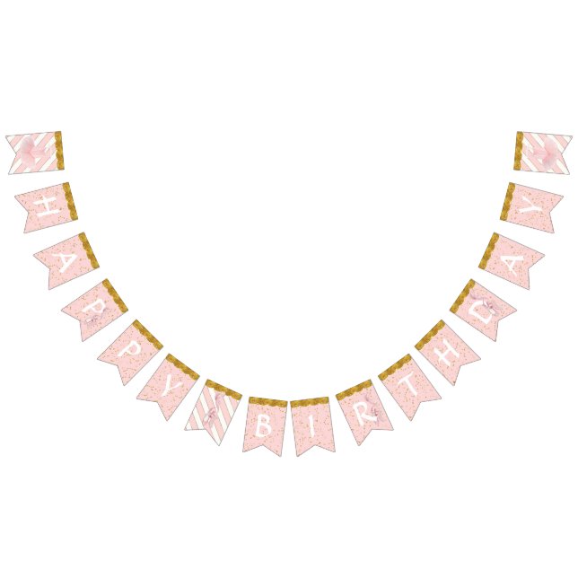 Ballerina Tutu Girl Rosa Guld Födelsedagsfest Deco Vimplar (Alla)