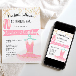 ballerina tutu Guld glitter konetti 1år Inbjudningar