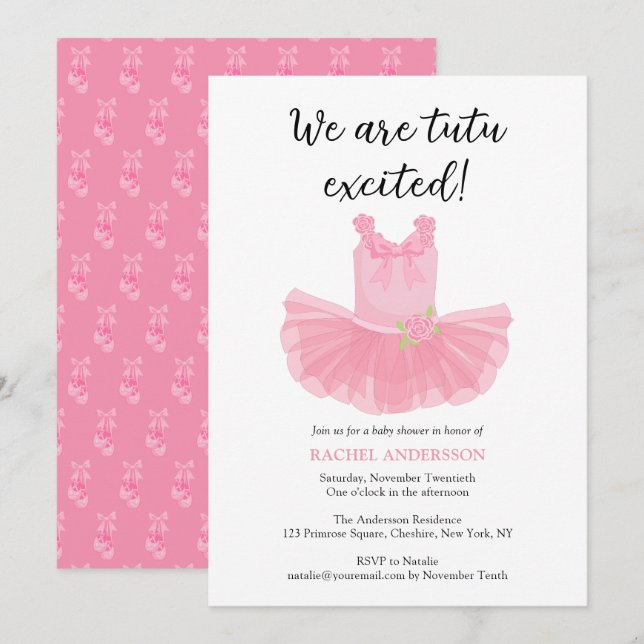 Ballerina Tutu Rosa Baby Shower-inbjudan Inbjudningar (Fram/baksida)