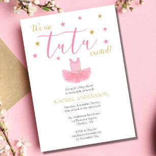 Ballerina Tutu Rosa Guld Baby Shower Inbjudningar