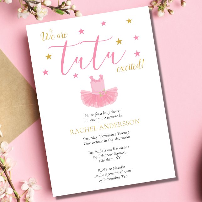 Ballerina Tutu Rosa Guld Baby Shower Inbjudningar (Skapare uppladdad)