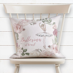 Ballerina vid Heart Quote Rosa Glitter Blommigt Kudde
