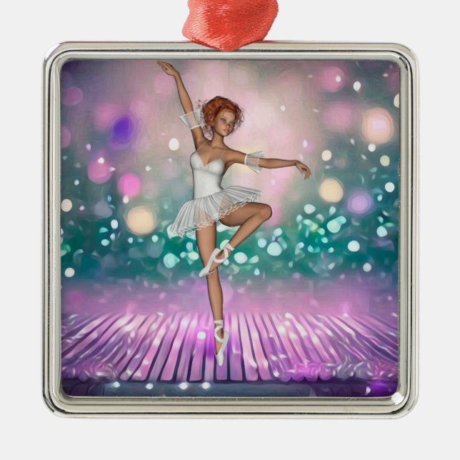 Ballerina vid Lila Golv & Teal Background Julgransprydnad Metall (Framsidan)