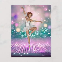 Ballerina vid Lila Golv & Teal Background Vykort