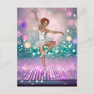 Ballerina vid Lila Golv & Teal Background Vykort