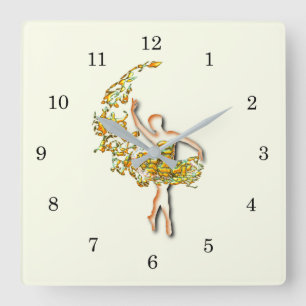Ballerina Wall Clock - Fire Ballet Dancer Girl Fyrkantig Klocka