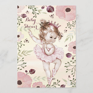 Ballerina Watercolor Poppies Baby Shower Inbjudningar