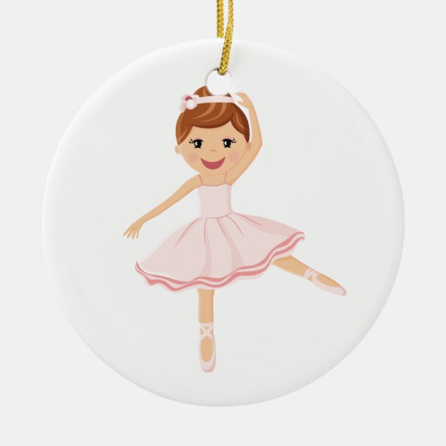 Ballerinadansare med brunt hår julgransprydnad keramik (Framsidan)