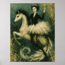 Ballerinadrottning på sin sjöjungfrusjöhäst poster