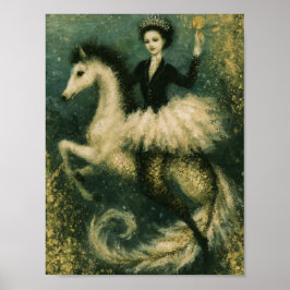 Ballerinadrottning på sin sjöjungfrusjöhäst poster