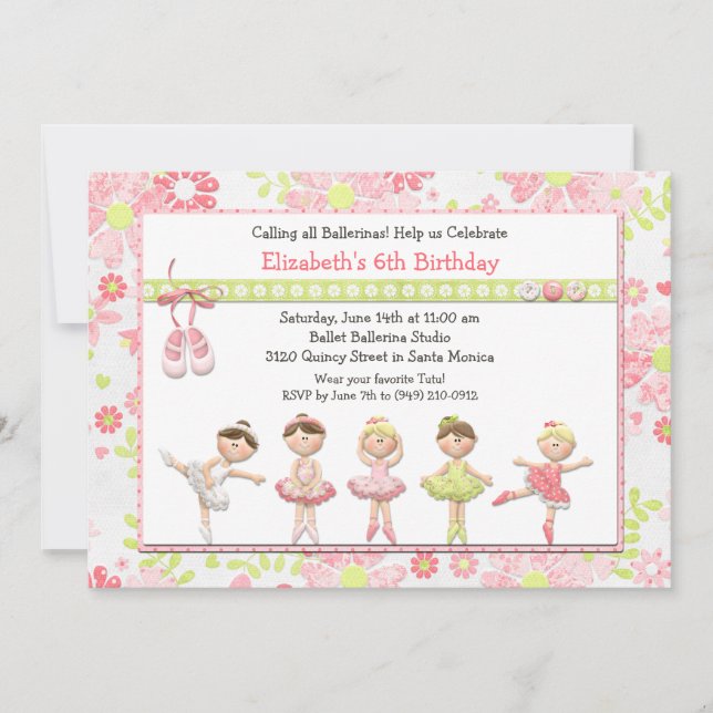 Ballerinafödelsedagsfest inbjudan (Framsida)