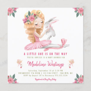 Ballerinakaninbaby shower inbjudningar