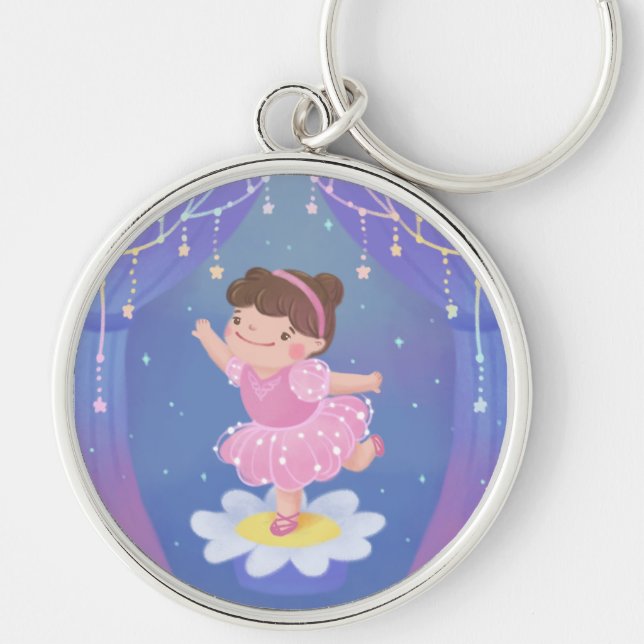 Ballerinas drömmar fantasi illustration rund silverfärgad nyckelring (Framsidan)