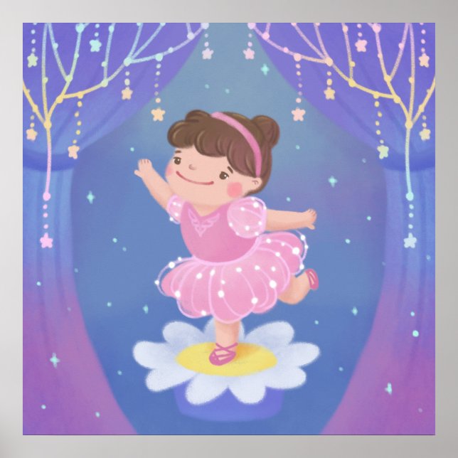 Ballerinas drömmar fantasiillustration poster (Framsidan)