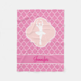 BallerinaSilhouette rosa Quatrefoil med namn Fleecefilt