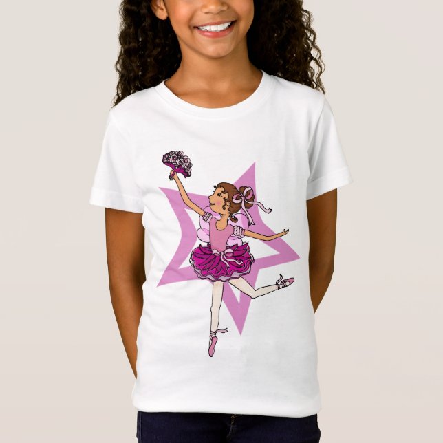Ballerinastjärna i rosor med bästa mörkt hår tee shirt (Framsida)