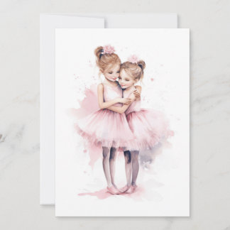 Ballerinasyskon som omfamnar varandra i rosa tutu inbjudningar