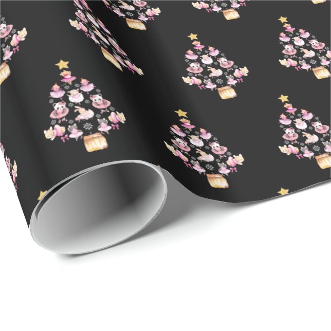 Ballet Animals Ballerina Julgran Presentpapper (Rullad Hörn)