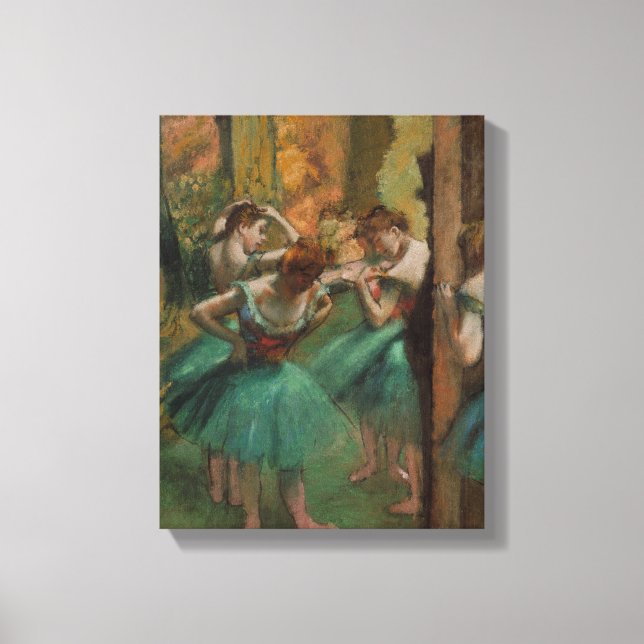Ballet Artwork Dancers Rosa and Grönt Edgar Degas Canvastryck (Framsida)