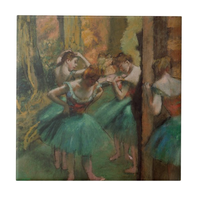 Ballet Artwork Dancers Rosa and Grönt Edgar Degas Kakelplatta (Framsidan)
