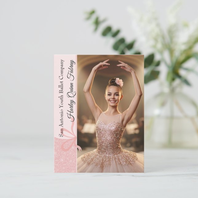 Ballet Autografkort Blush Rosa Glitter Foto Vykort (Stående Fram)
