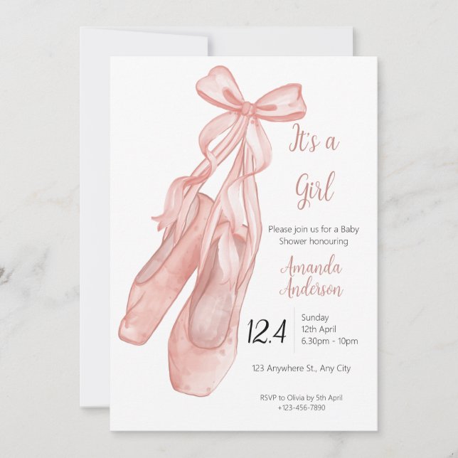 Ballet Baby Shower Invitation for Girls Inbjudningar (Framsida)