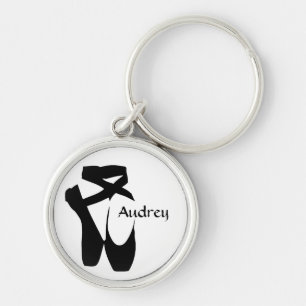 Ballet Ballerina Black Pointe Shoes Anpassningsbar Rund Silverfärgad Nyckelring