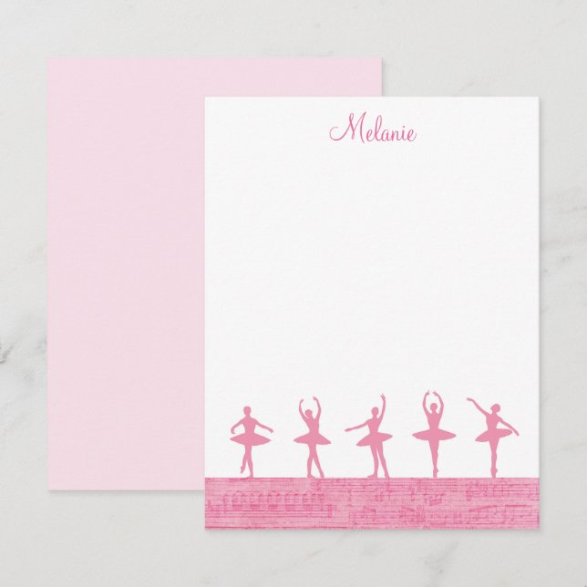 Ballet Ballerina Girly Rosa-mallkort Anteckningskort (Fram/baksida)