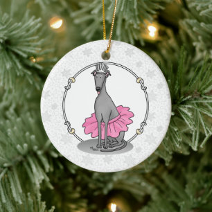 Ballet Ballerina Princess Greyhound Hund (grått) Julgransprydnad Keramik