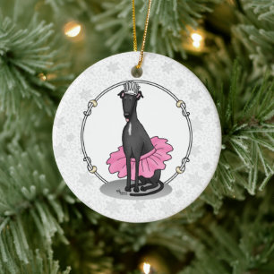 Ballet Ballerina Princess Greyhound Hund (svart) Julgransprydnad Keramik