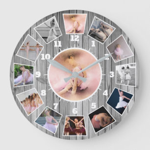 Ballet Ballet Snyggt Grått och White Photo Collag Stor Klocka