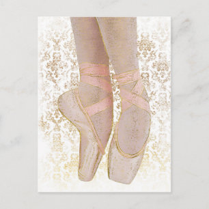 Ballet Ballet Toe Shoes - Rosa Guld White Vykort