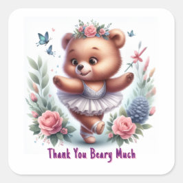 Ballet Bear “Thank You Beary Much” Stickers Fyrkantigt Klistermärke