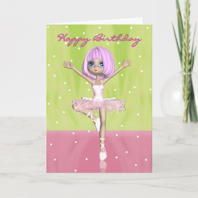 Ballet Birthday Card - Cute Ballerina Kort (Framsida)