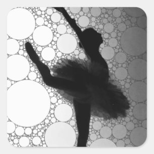 Ballet Black White Dancing Ballerina Fyrkantigt Klistermärke