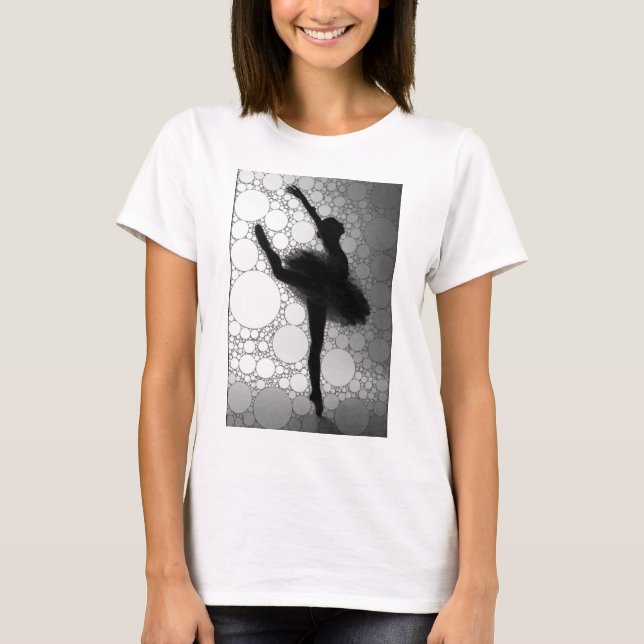 Ballet Black White Dancing Ballerina Tee Shirt (Framsida)