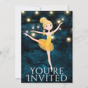 Ballet Blue och Gult Blond Ballerina Birthday Inbjudningar