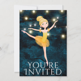 Ballet Blue och Gult Blond Ballerina Birthday Inbjudningar