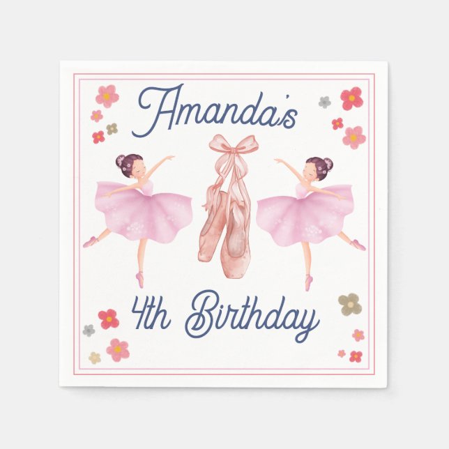 Ballet Cute Pastel Ballerina Birthday Pappersservett (Framsidan)