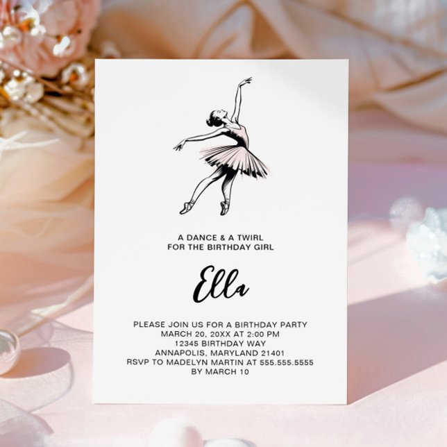 Ballet Dance och Twirl, Ballerina Dancer Birthday Inbjudningar (Skapare uppladdad)